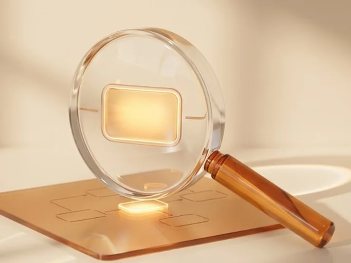 A glass magnifying glass over an amber workflow map